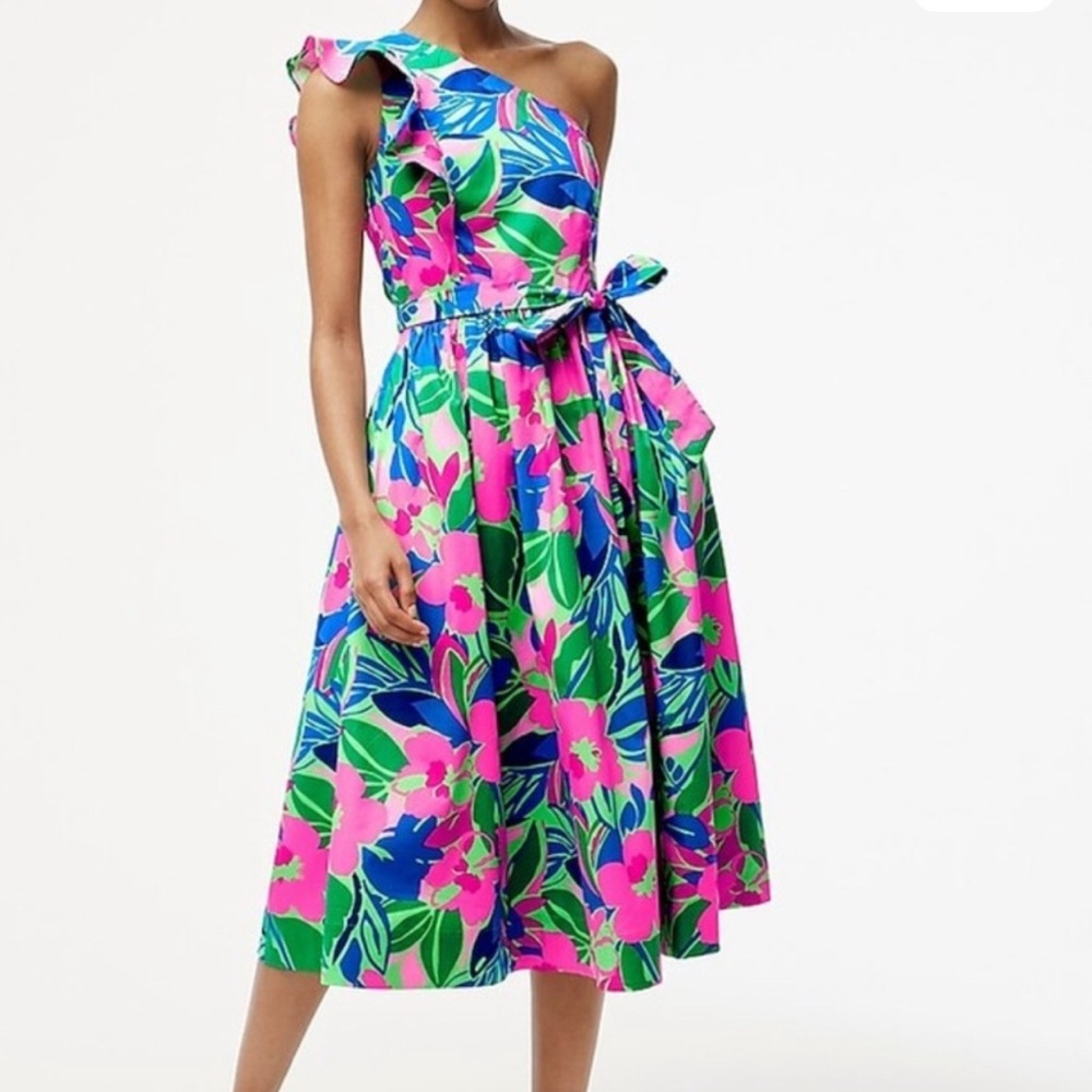 J. Crew Vibrant Floral One-Shoulder Maxi Dress Size 10